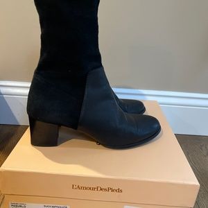 L'Amour des Pieds Pasublo Black Leather Above Ankle Boots Heels Women's 8.5 US